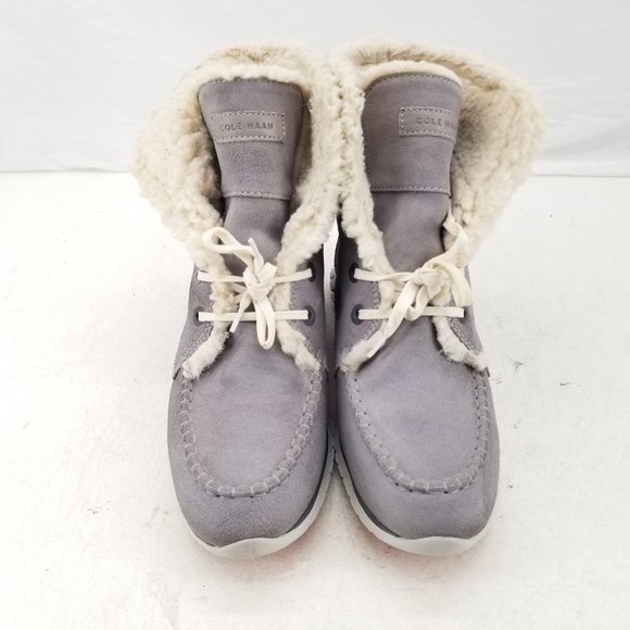Cole Haan ZeroGrand Shearling Gray Suede Waterproof Fur Chukka Bootie Size 9.5 B - Picture 2 of 11
